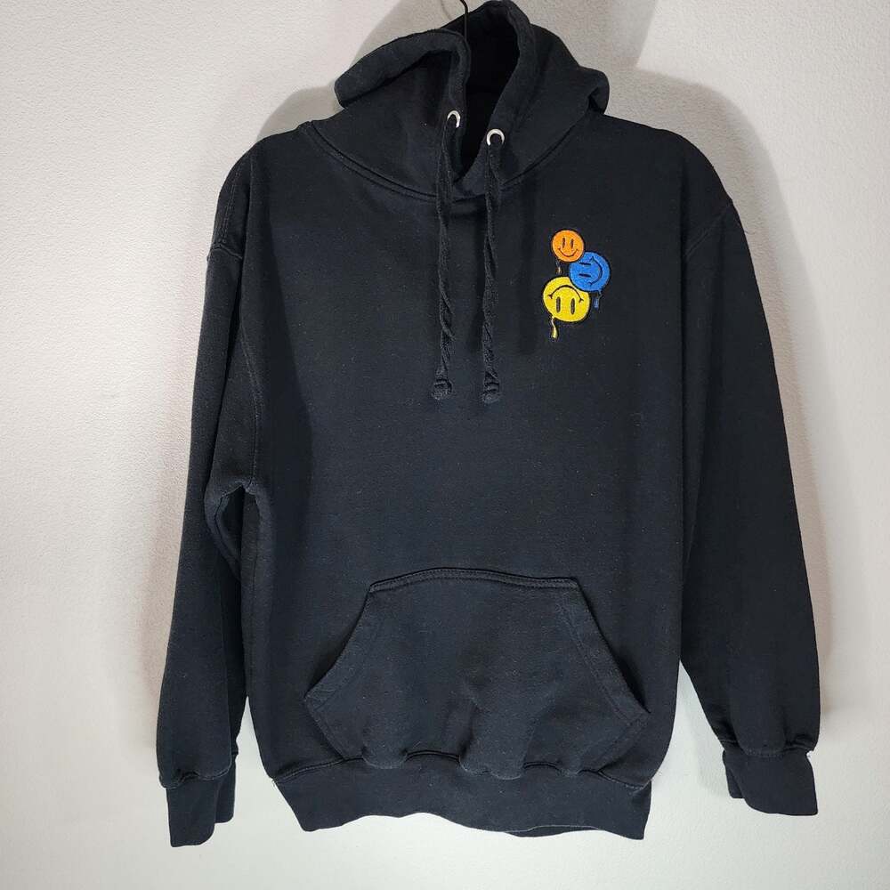 Denim Civilization Black Hoodie with Melting Triple Smiley Face Embroidery - Picture 2 of 8